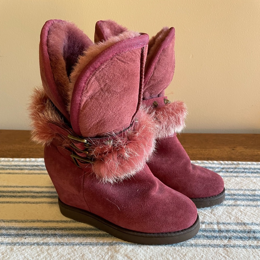 Australia Luxe Collective Hatchet Wedge Boot with Rabbit Fur